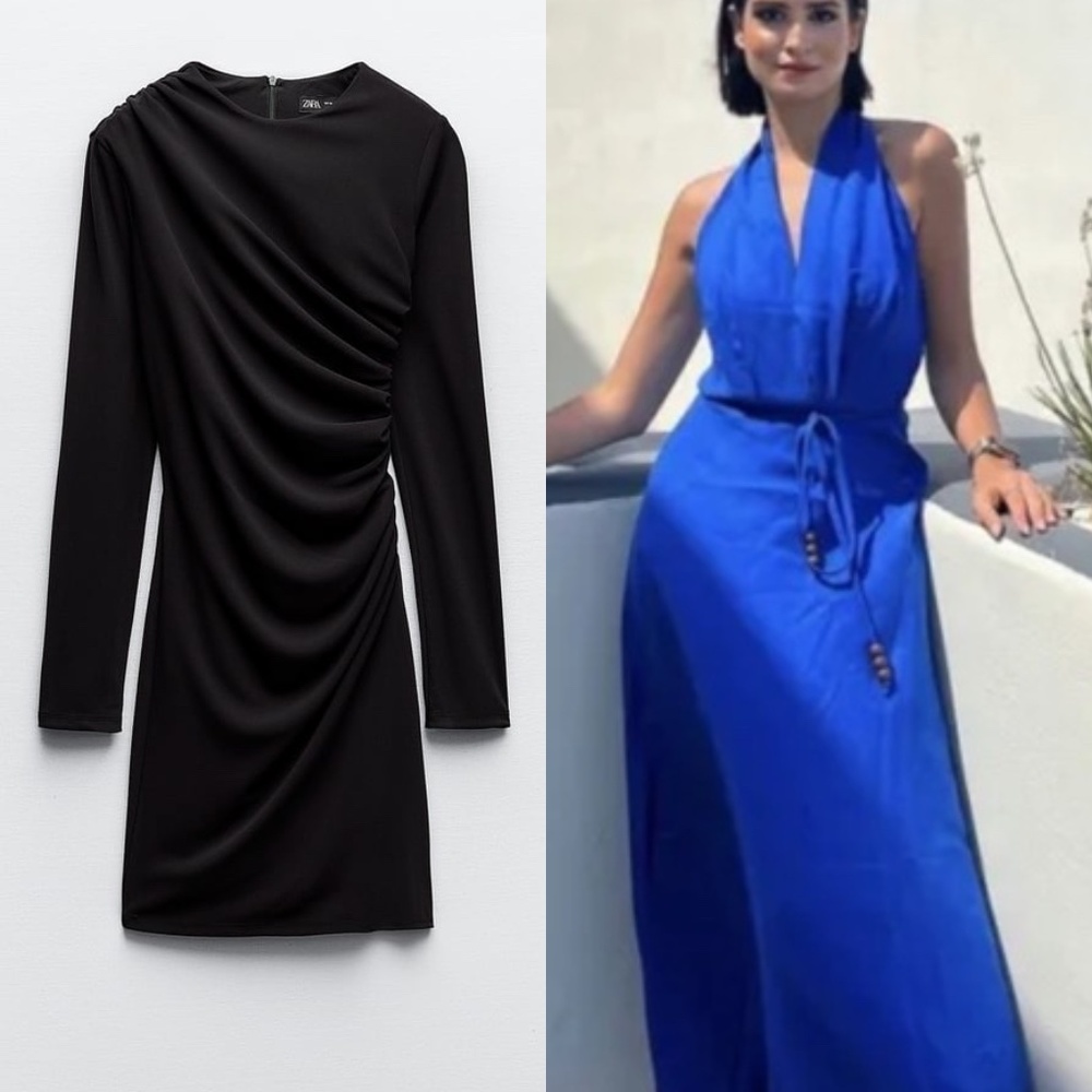2 dresses - Zara Blue Halter dress + Zara short black dress